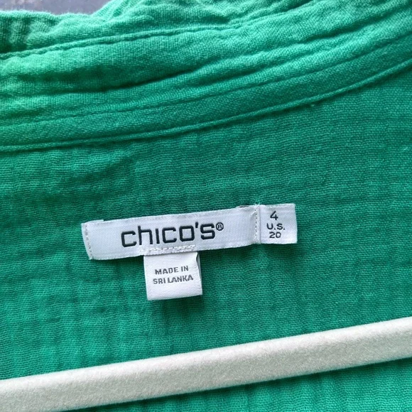 Chicos 100% gauze cotton roll tab sleeve collared dress. Preppy. Lightweight. 20 - Picture 7 of 11